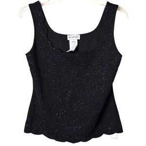 Vintage Y2K Metaphor Beaded Tank Top Womens S Black Embellished Quiet Luxury